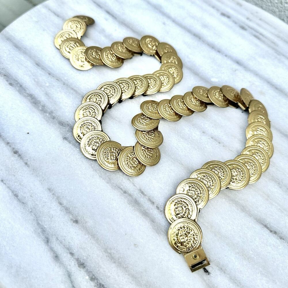 Vintage Coin Stretch Belt Gold Tone 30” Adjustable 80s 90s Boho Gypsy